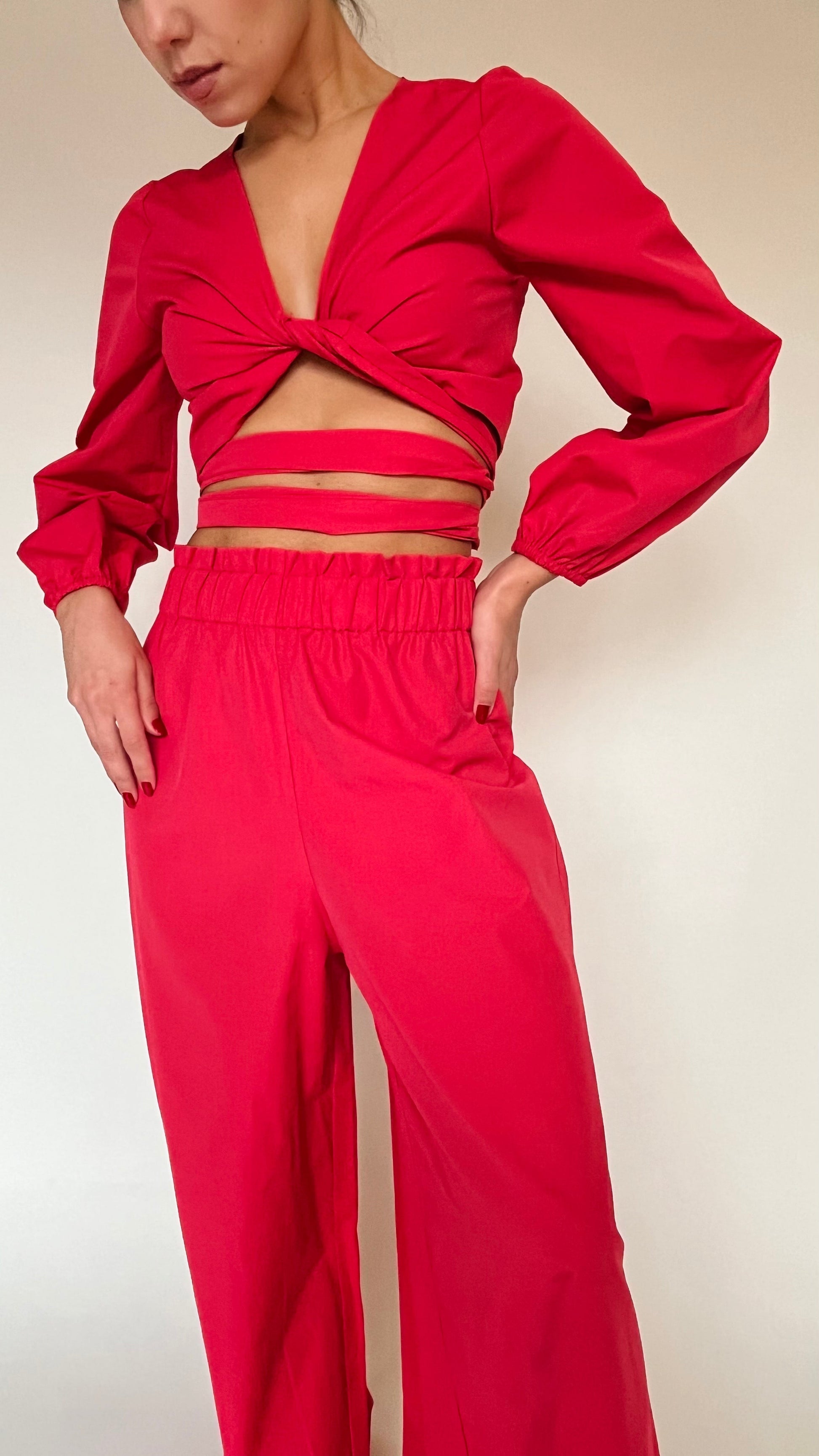 Set pantalon y top coral