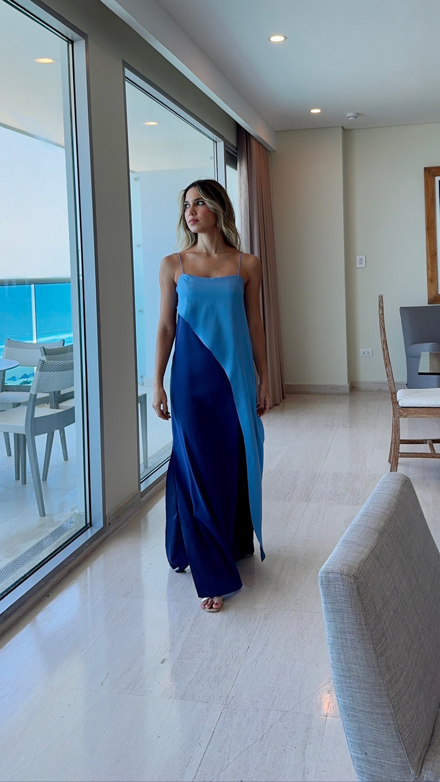 Vestido Cassandra - Azul claro y Oscuro
